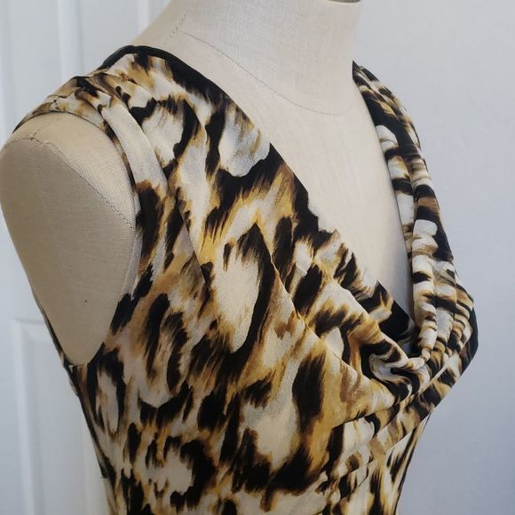 Vintage CLASSIQUES ENTIER Silk Top Animal Print Sleeveless Draped Neck - Picture 1 of 8